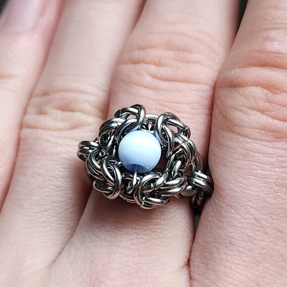 Vintage Medieval style light blue Romanov chainmail ring ✦ size 7 ✦ - Picture 2 of 9